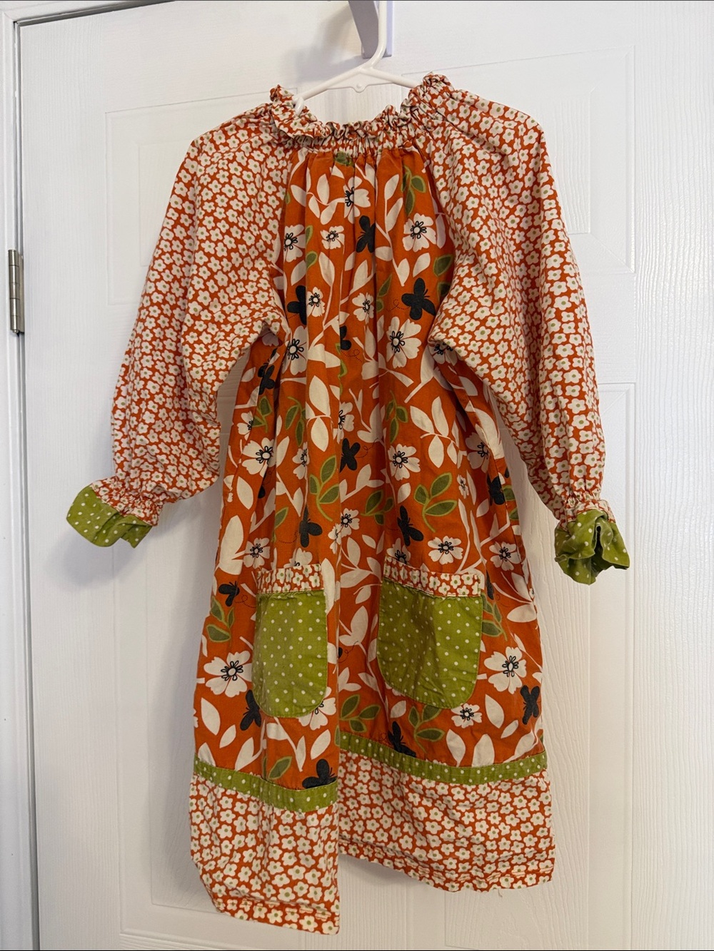 Jelly The Pug Orange Floral Dress with Green Patch Pockets